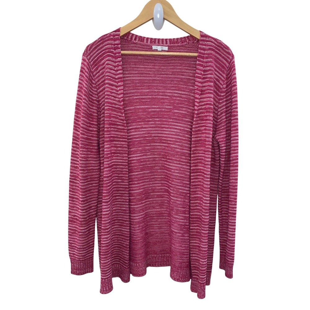 Maurices‎ Women's Open Front Cardigan Sweater Pink White Stripe Size L